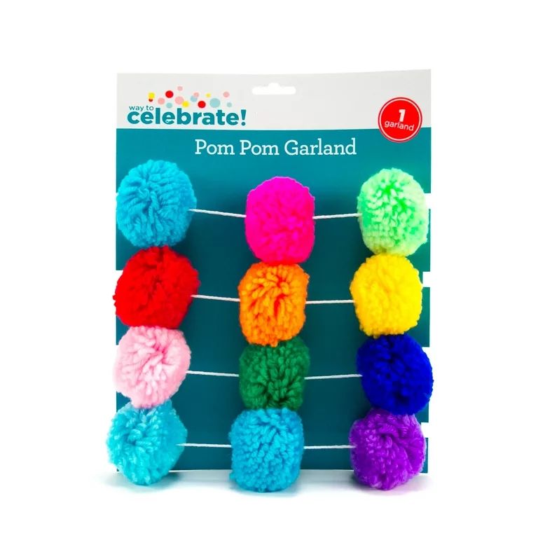 Multicolor Pom Pom Garland, Way to Celebrate, All Occasions - Walmart.com | Walmart (US)