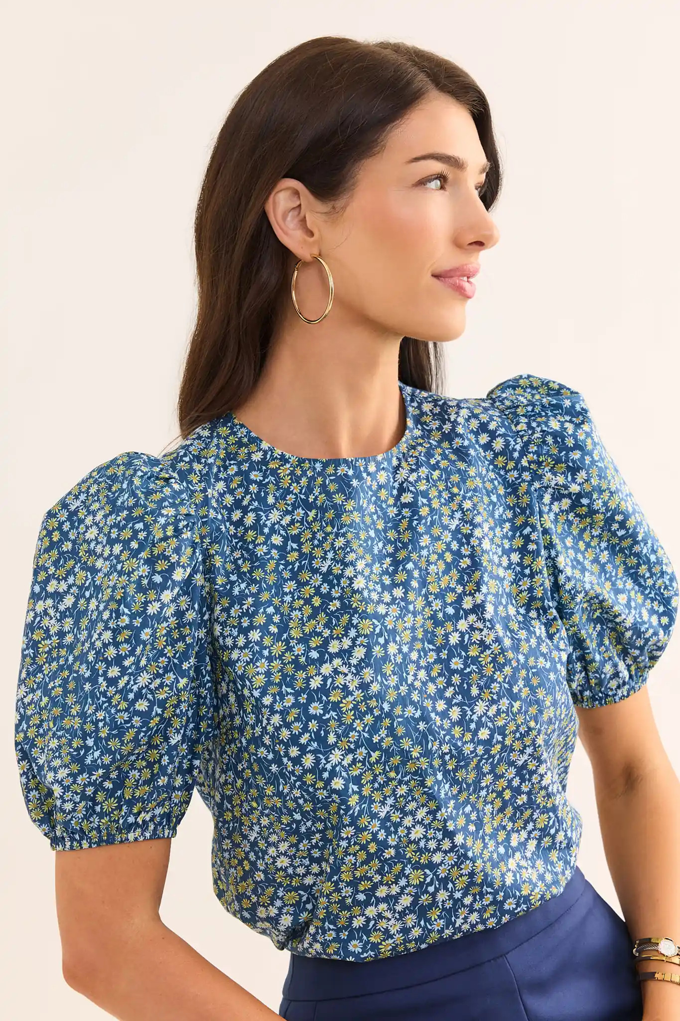 Victoria Navy Floral Print Top | Avara