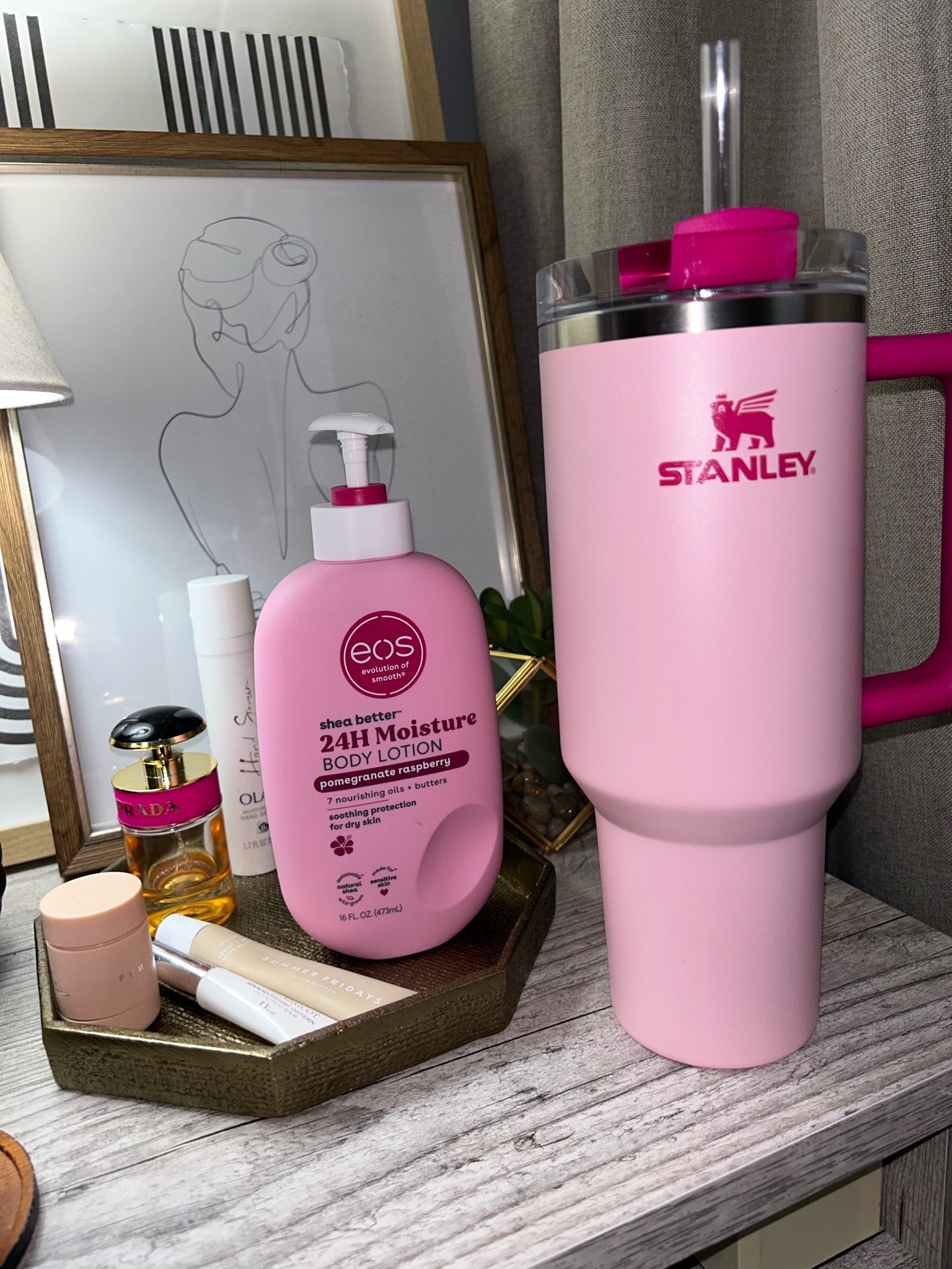 Bedside tings.

Stanley cup
Eos lotion
Pink Stanley tumbler
Cold cup 
Affordable gift ideas
Fenty beauty
Summer Fridays
Prada candy
Target finds
Pink favorites
Pink finds
Viral lippies
Home decor
Nightstand decor 
Bedtime essentials 
Target home

#LTKbeauty #LTKhome #LTKGiftGuide