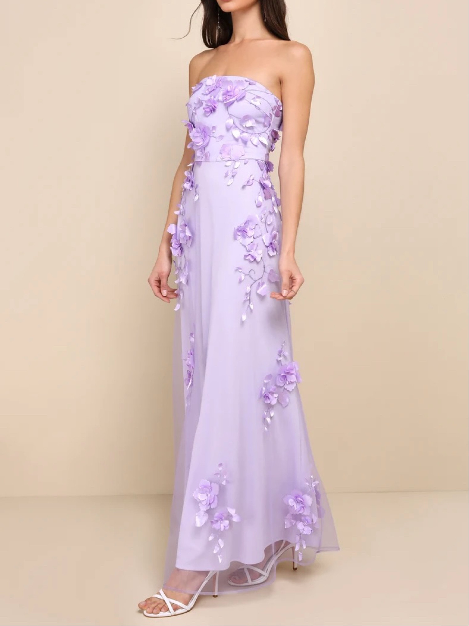 light purple engagement dress Lilac Purple Sheer Prom Dress with Train main image 0