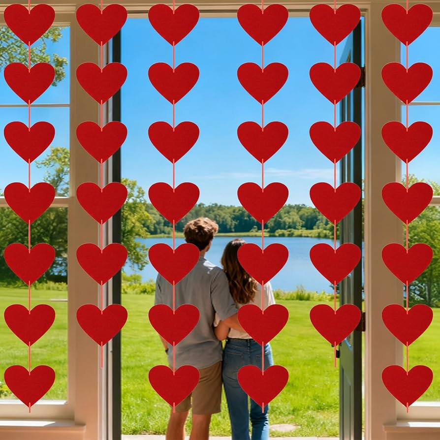 OHOME Valentines Day Decorations - 40 Pack Red Felt Heart Hanging Banner Backdrop | Valentines De... | Amazon (US)