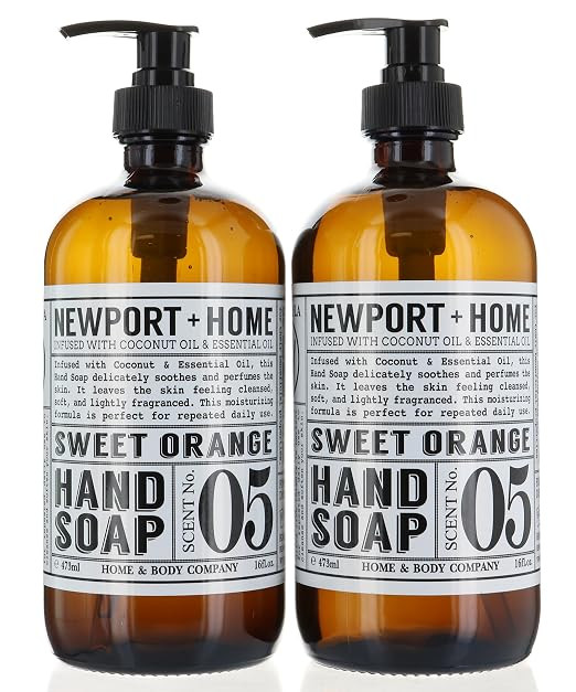 2 Bottles, Newport + Home Hand Soap, Sweet Orange 16 oz/473ml Infused w/Coconut Oil & Essential O... | Amazon (US)