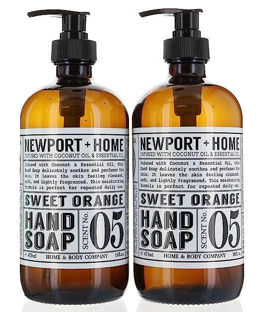 2 Bottles, Newport + Home Hand Soap, Sweet Orange 16 oz/473ml Infused w/Coconut Oil & Essential O... | Amazon (US)