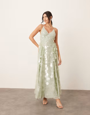 ARRANGE embellished sequin cami midi dress with full skirt in seafoam green | ASOS | ASOS (Global)