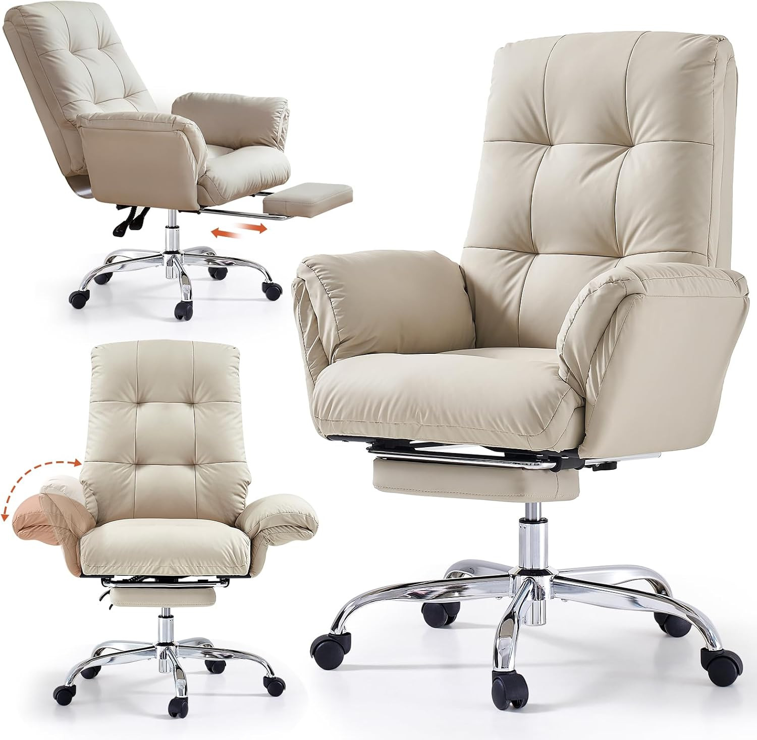 Criss Cross Chair with Wheels and Flip-up Arms, PU Leather, Beige | Amazon (US)