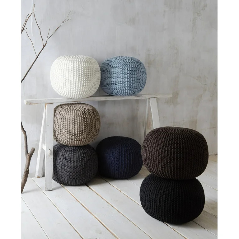 Urban Shop Round Solid Knit Polyester Pouf, White | Walmart (US)