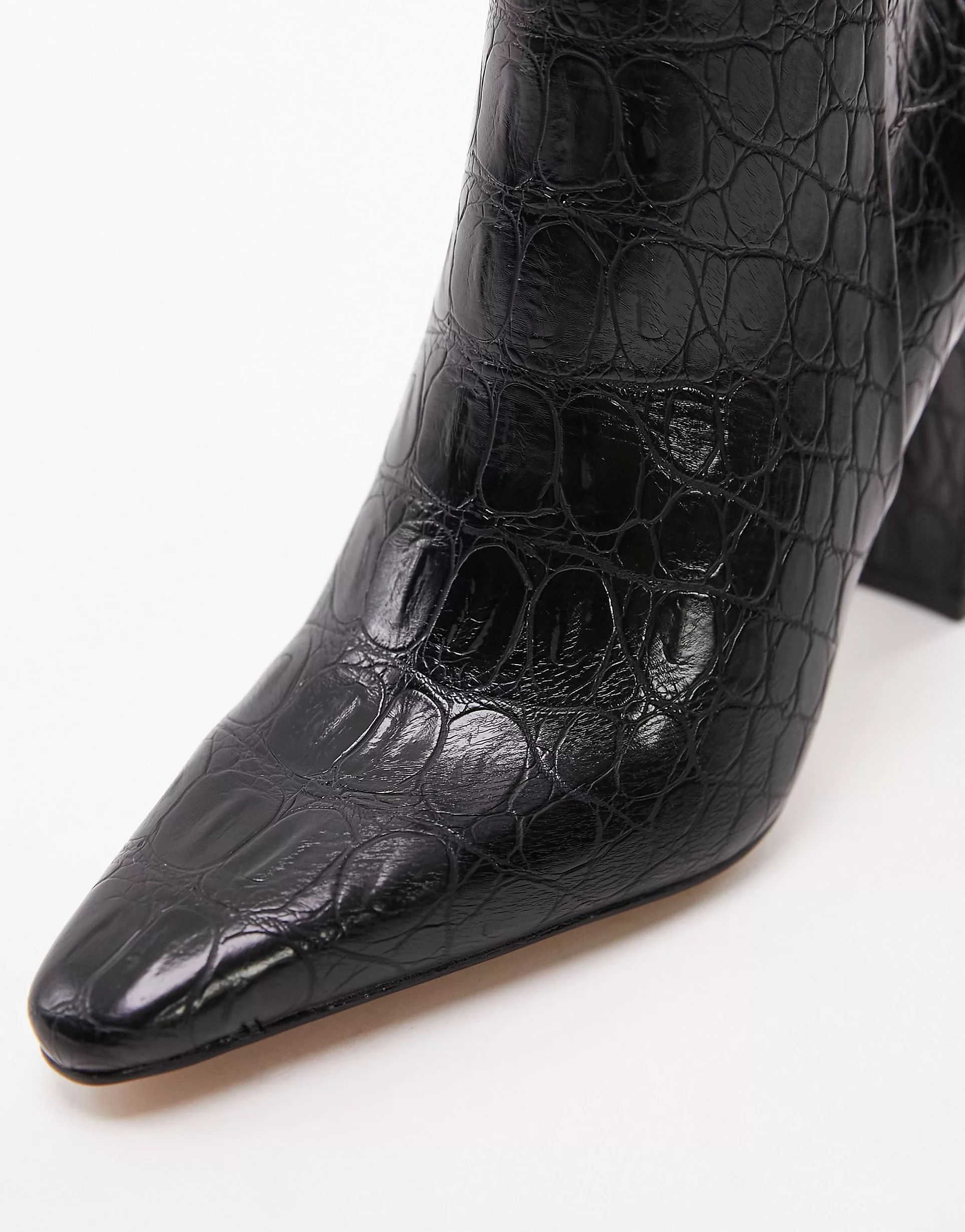 Topshop Ophelia pointed high heel ankle boot in black croc | ASOS (Global)