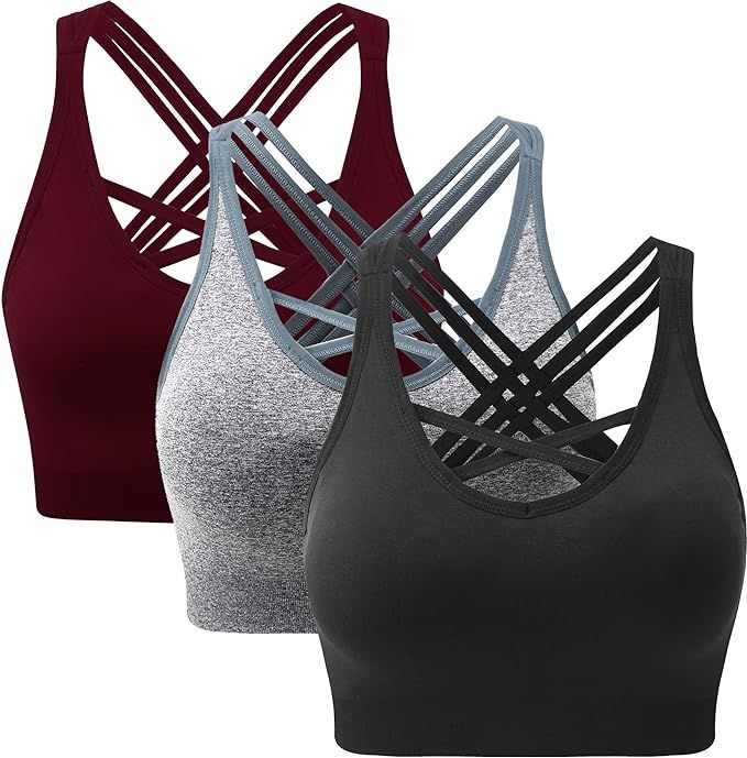 ANGOOL Strappy Sports Bras for Women - Medium Support Wirefree Yoga Bra Activewear | Amazon (US)