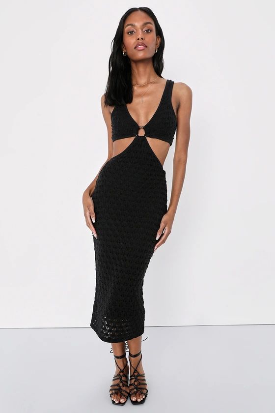 Beachside Bliss Black Knit Cutout Sleeveless Midi Dress | Lulus (US)