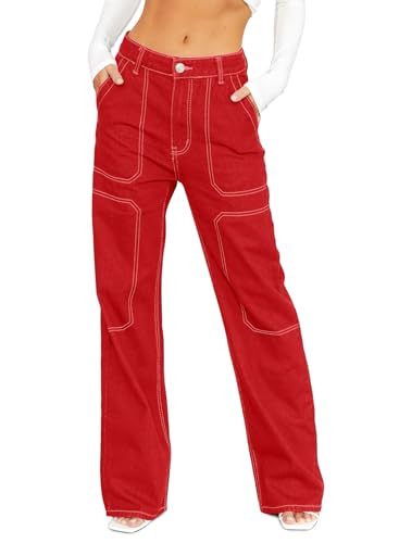 Sidefeel Women's Cargo Jeans Casual Loose Mid Rise Wide Leg Denim Pants | Amazon (US)