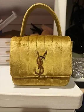 Saint Laurent Gold Velvet Quilted Top-Handle Mini Bag | Poshmark