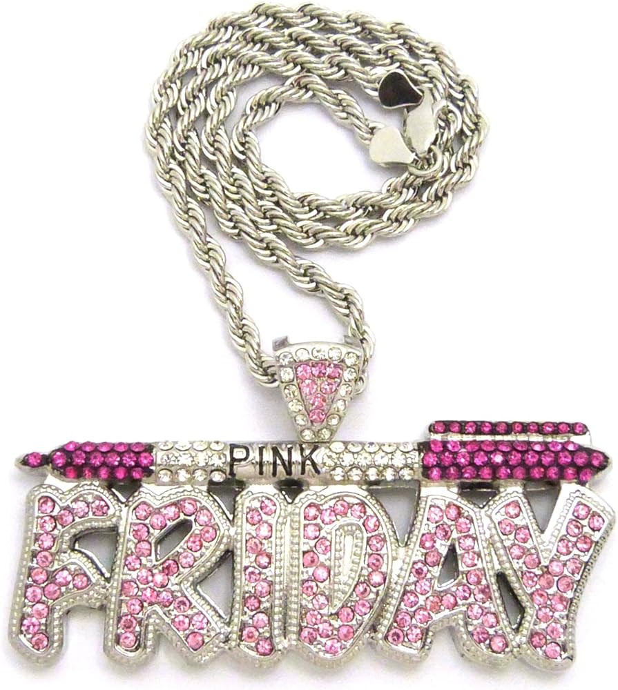 NEW ICED OUT PINK FRIDAY PENDANT & 5mm/18" ROPE CHAIN HIP HOP NECKLACE - RC2467R | Amazon (US)
