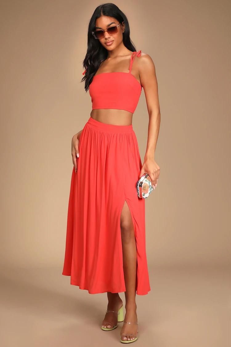 New On The Scene Coral Orange Two-Piece Midi Dress | Lulus (US)