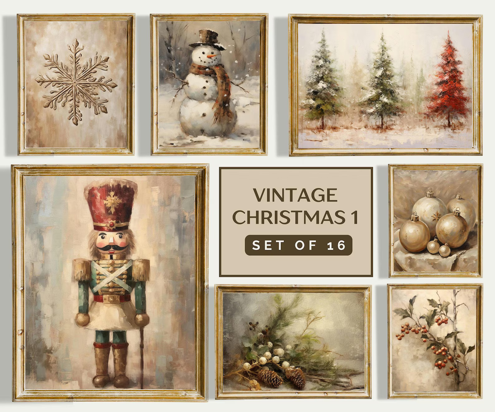 Christmas Gallery Wall Set of 16 Winter Gallery Set Vintage Winter Art Set Downloadable Winter Ar... | Etsy (US)
