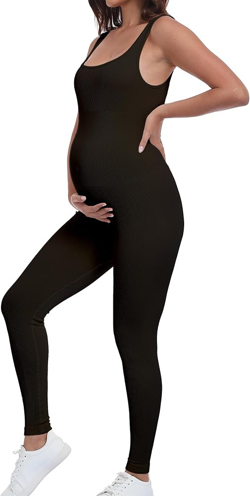 BDITANLE Maternity Workout Leggings Pregnancy Yoga Ribbed One Piece Seamless Tank Top Leggings Ro... | Amazon (US)