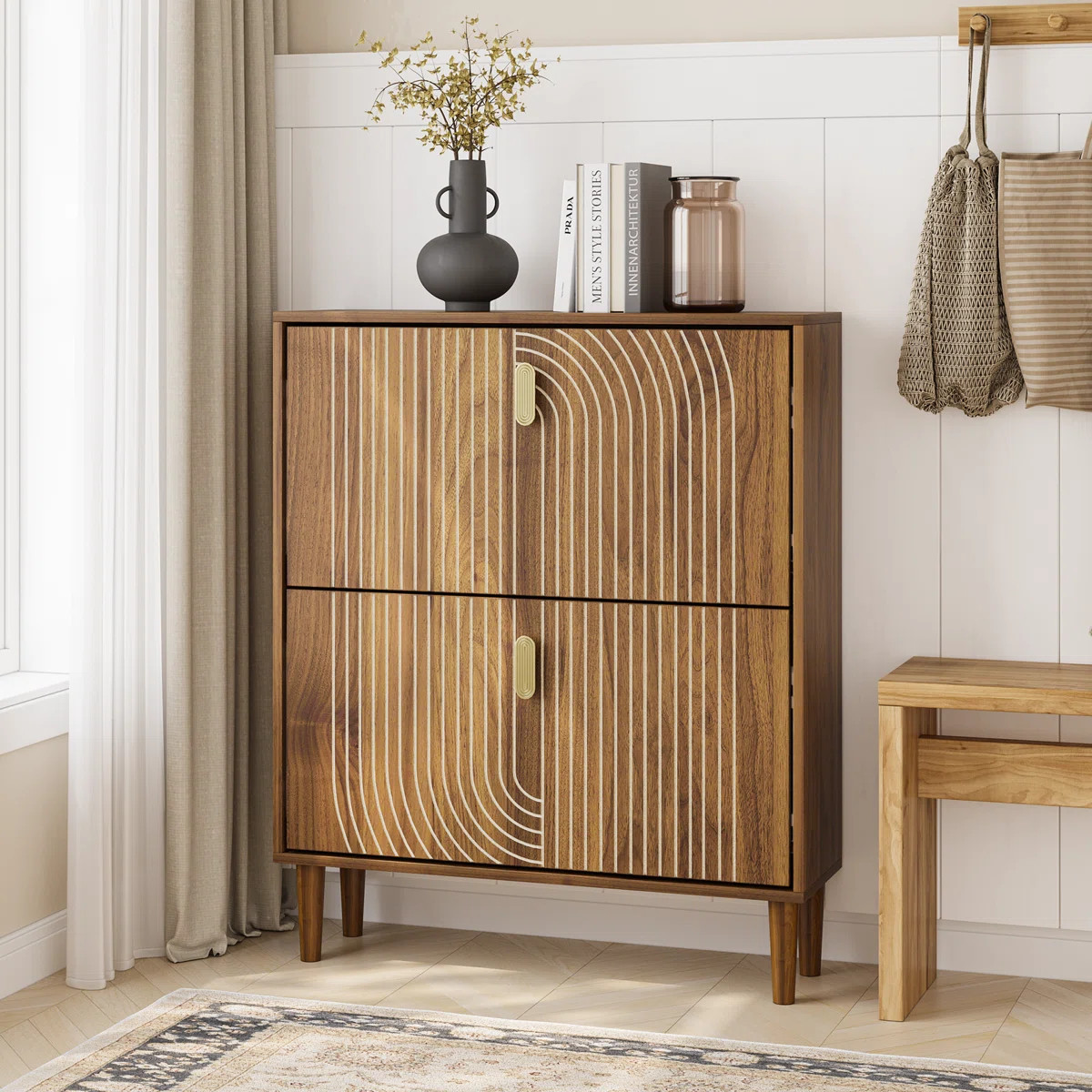 Shoe Storage Cabinet, Slim Entryway Wood Hidden Shoe Organizer With Legs For Heels, Boots, Slippe... | Wayfair North America