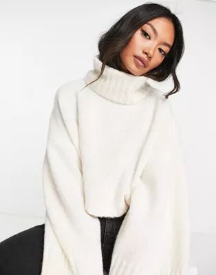 Topshop super crop roll neck sweater in ivory | ASOS (Global)