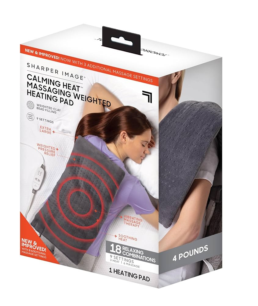 Calming Heat Massaging Weighted Heating Pad by Sharper Image- Weighted Electric Heating Pad with ... | Amazon (US)
