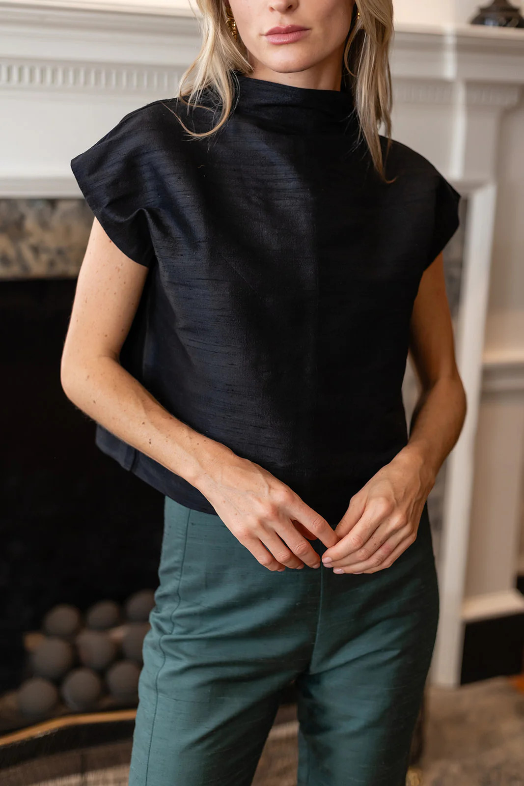 Tramell Top Dupioni - Noir | Julia Amory