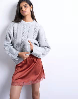 Topshop satin lace petticoat mini skirt in chutney | ASOS (Global)