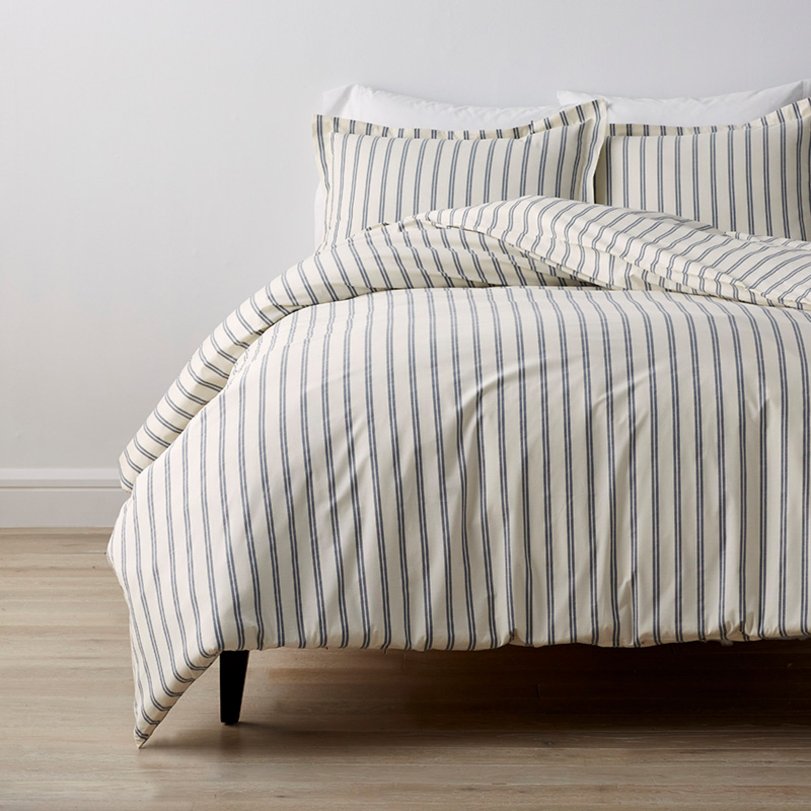 Tailored Stripes and Plaids Classic Cool Cotton Percale Bed Duvet Cover - Narrow Stripe Navy, Ful... | The Company Store