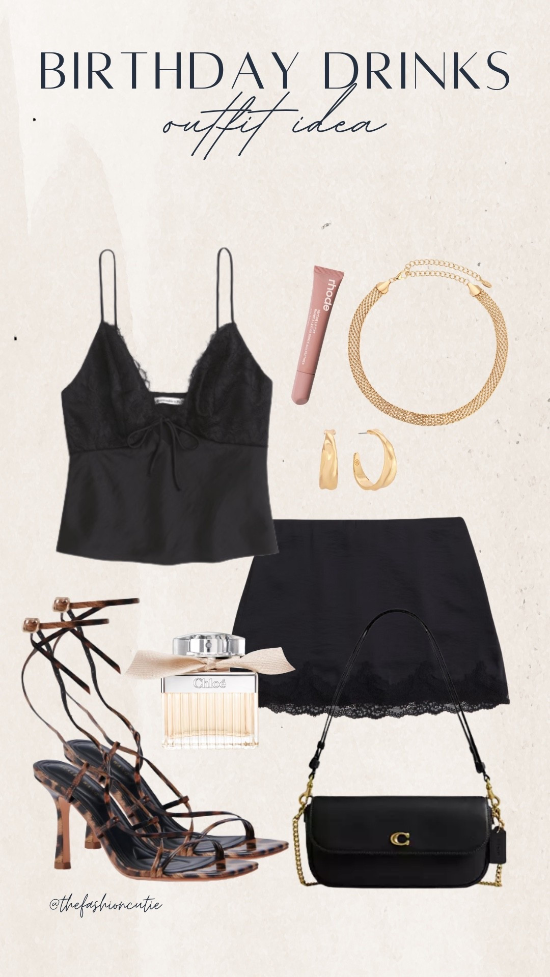 This all-black birthday outfit is IT. A lace cami and satin mini skirt combo is effortlessly sexy and totally elevated. Tortoise lace-up heels, a gold chain necklace, and a black leather Coach bag add the perfect vibe for your next girls night or chic cocktail plans.

#LTKStyleTip #LTKFindsUnder100 #LTKShoeCrush
