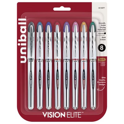 uniball Vision Elite Roller Ball Stick Pen, 0.8 mm Bold Tip, Assorted Colors, Set of 8 | Target