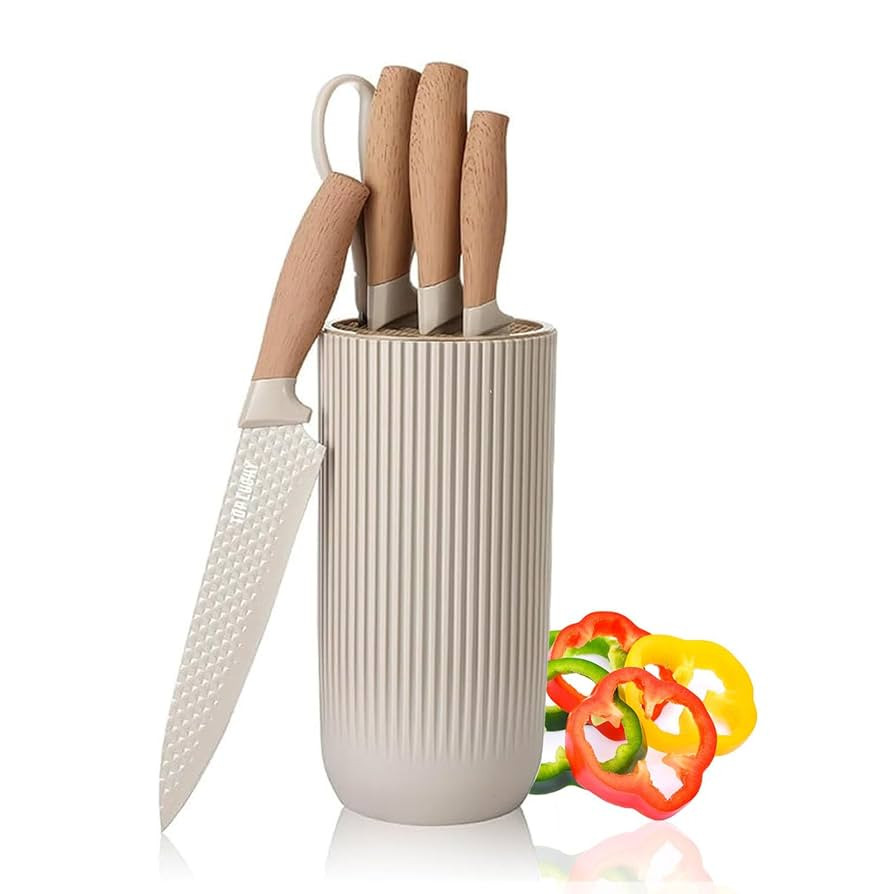 Kitchen Block Knife Sets, 6-Pieces Khaki Chef Knife Set with Removable Round Block, Non-Stick & N... | Amazon (CA)