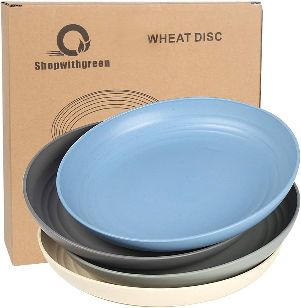 Shopwithgreen 4 Pack 8.8 Inch Wheat Straw Salad Plates, Reusable Plastic Dishes, Microwave and Di... | Amazon (CA)