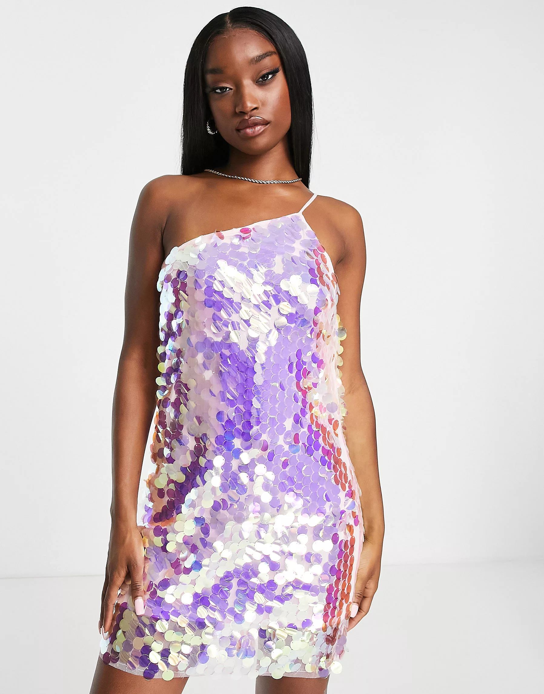 ASOS DESIGN one shoulder iridescent sequin beach dress | ASOS (Global)