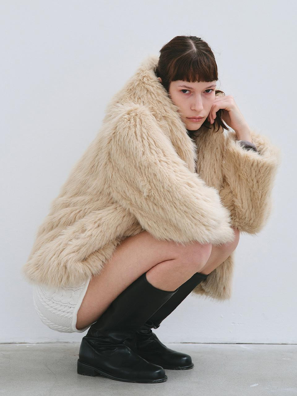 MOANA HOODIE FAUX FUR JACKET BEIGE | W Concept (US)