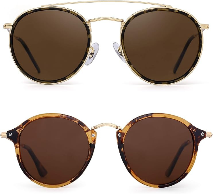 JIM HALO Polarized Round Sunglasses Brown & Brown | Amazon (US)