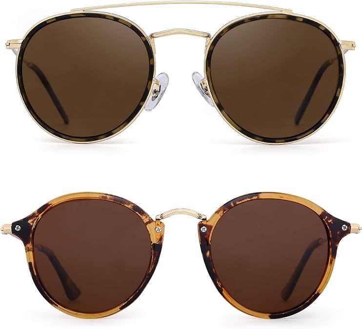 JIM HALO Polarized Round Sunglasses Brown & Brown | Amazon (US)