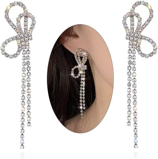 Luxval Rhinestone Earrings Dangling for Women Sparkly Silver Dangle Earrings Girls Long Chandelie... | Amazon (US)