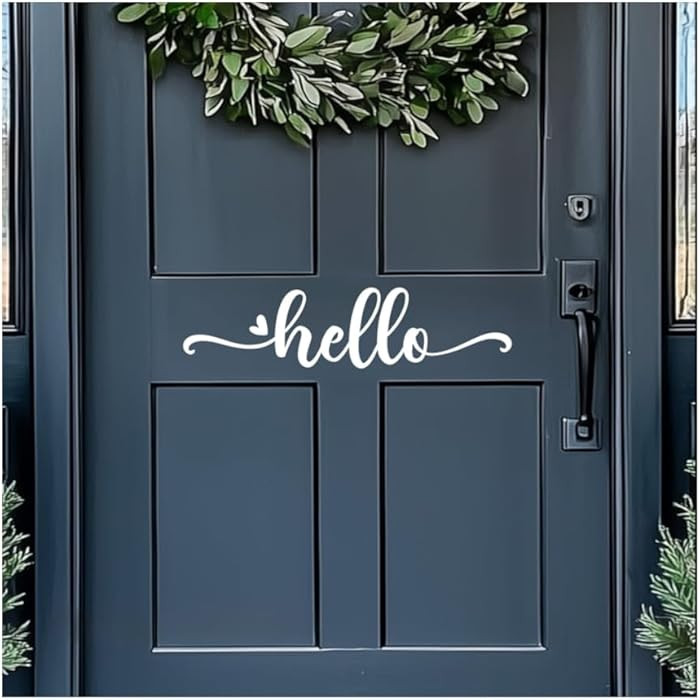 Hello Door Decal – White Vinyl Front Door Sticker – “Hello” Greeting Wall Quote – House... | Amazon (US)
