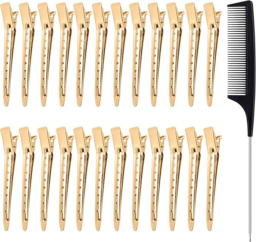 24pcs Hair Sectioning Clips with Styling Comb, 3.5 Inches Duckbill Hair Clips Metal Crocodile Hai... | Amazon (UK)