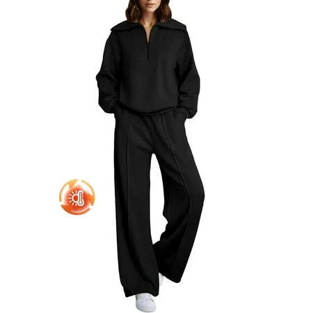 DOKOTOO Women's 2 Piece Outfits Plus Size Jogger Sets Half Zip Sweatshirt Matching Wide Leg Sweatpants Tracksuit | Walmart (US)