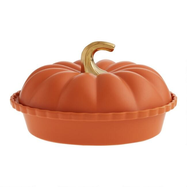 Ceramic Pumpkin Shaped Deep Pie Dish with Lid | World Market