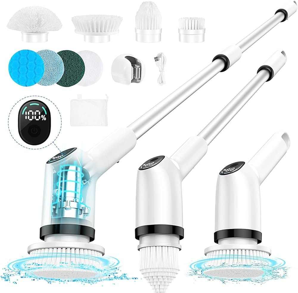 Electric Spin Scrubber,2023 Upgrade Cordless Shower Scrubber with 8 Replaceable Brush Heads and 3... | Amazon (US)