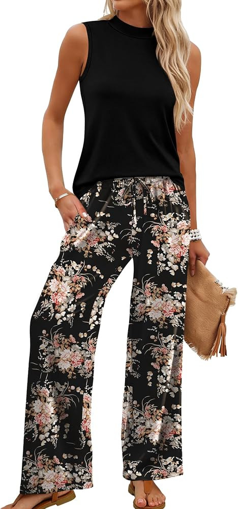 WIHOLL Two Piece Set for Women Summer Spring Outfits Cruise Travel Airport Beach Vacation Mock Ne... | Amazon (US)