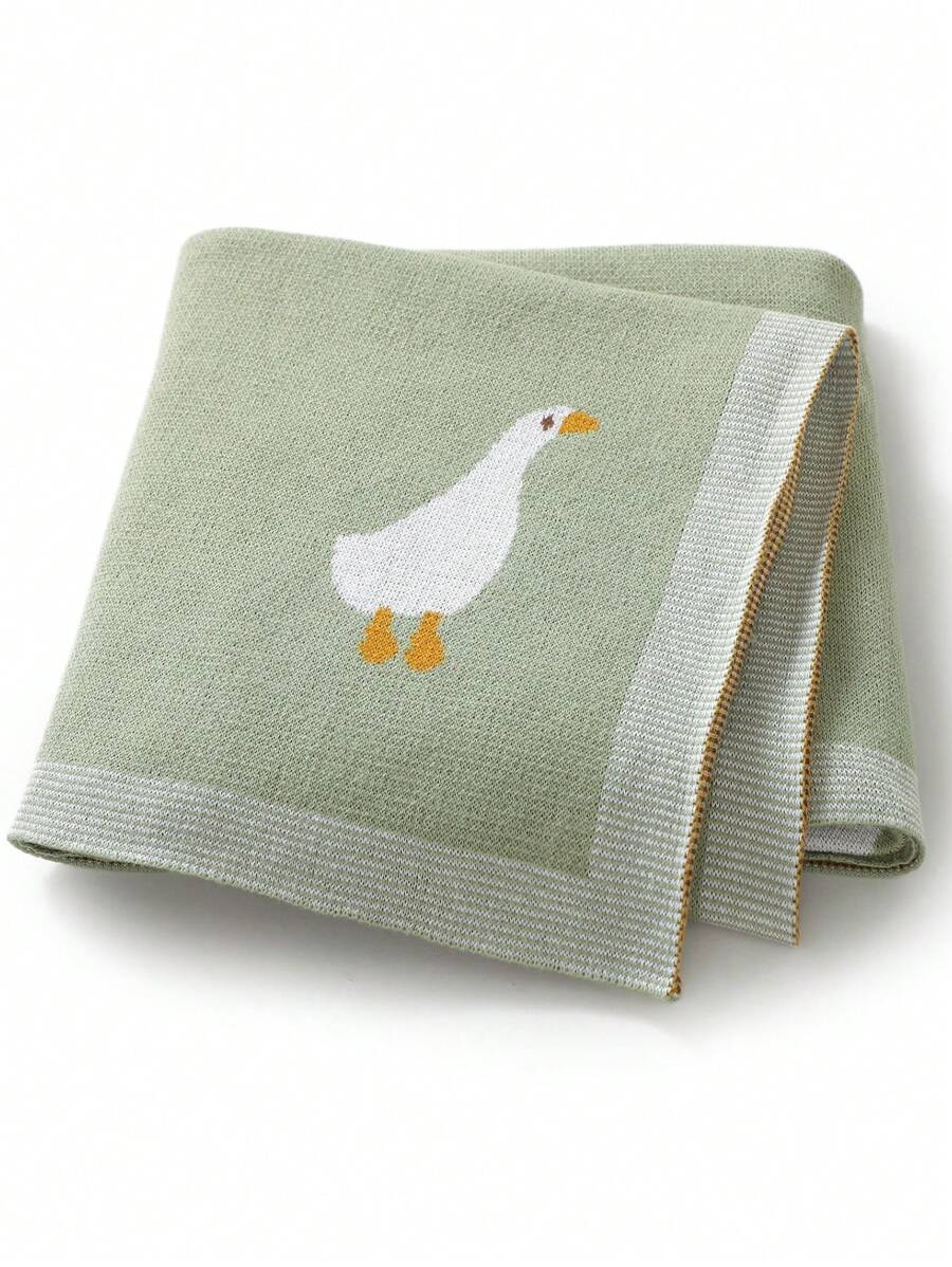 Infant Knitted Blanket, Cute Cartoon Goose Jacquard Baby Swaddle Wrap Stroller Quilt Nap Blanket,... | SHEIN