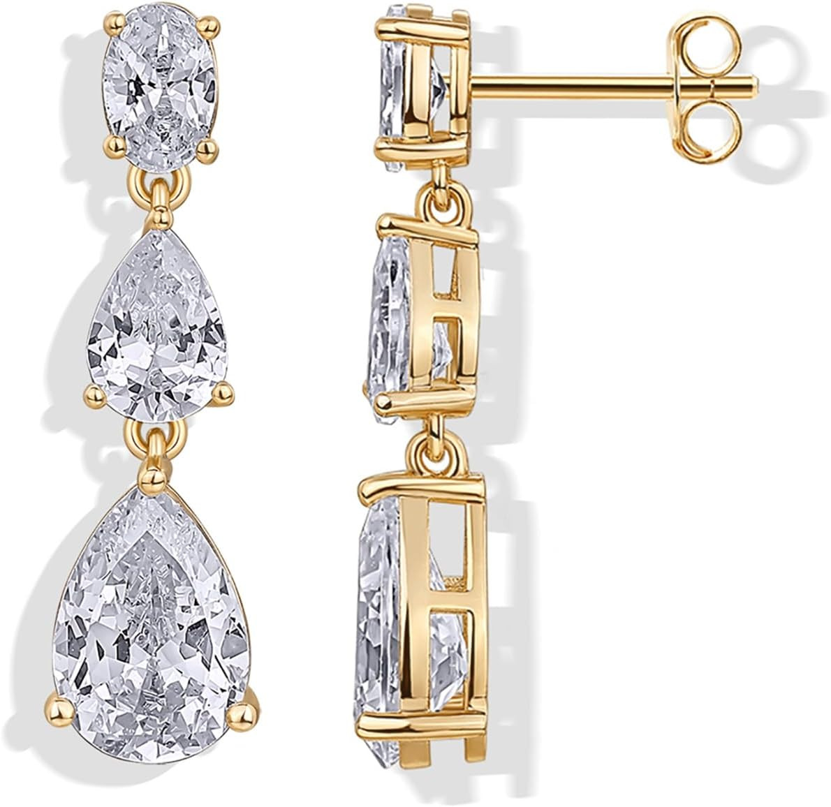 PAVOI 14K Gold Plated CZ Dangle Earrings for Women, Long Bridal Earrings | Amazon (US)