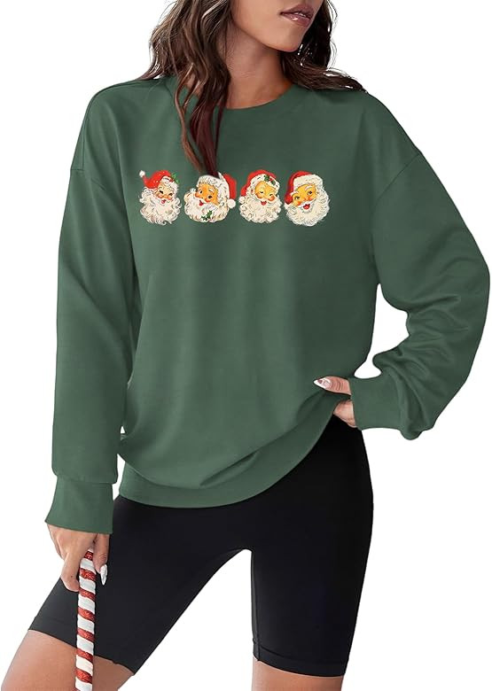 MODNTOGA Women Christmas Sweatshirt Vintage Santa Graphic Long Sleeve Crewneck Pullover Tops Retr... | Amazon (US)