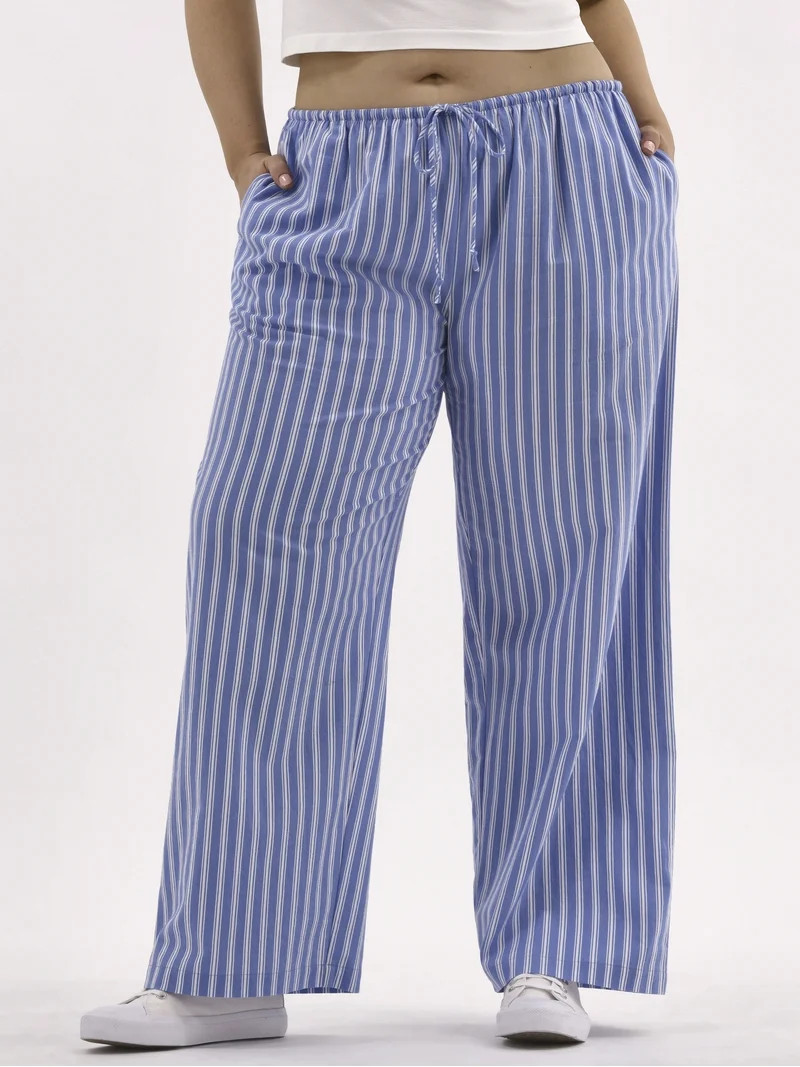 No Boundaries Cotton Wide Leg Beach Pants, Women's and Women's Plus | Walmart (US)