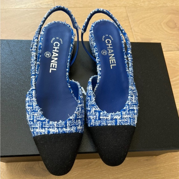 Authentic Chanel tweed slingbacks - beautiful blue color way- unique | Poshmark