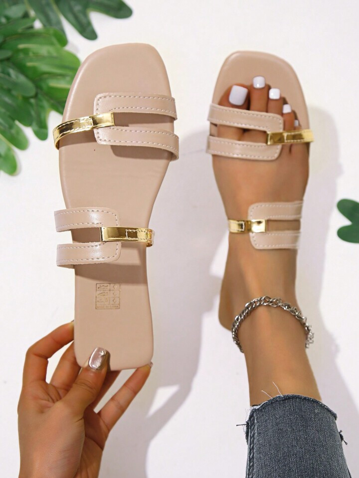 Fashion Sandals For Women, Two Tone Cut Out Design Slide Sandals | SHEIN