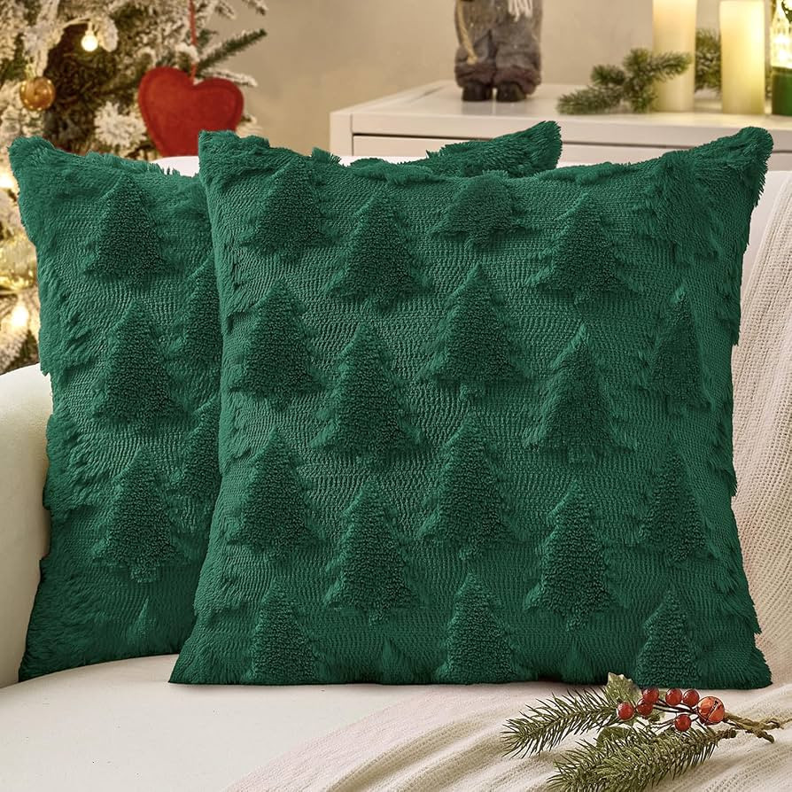 MIULEE Christmas Throw Pillow Covers Dark Green Christmas Decorations Set of 2 Xmas Tree 18x18 Pi... | Amazon (US)