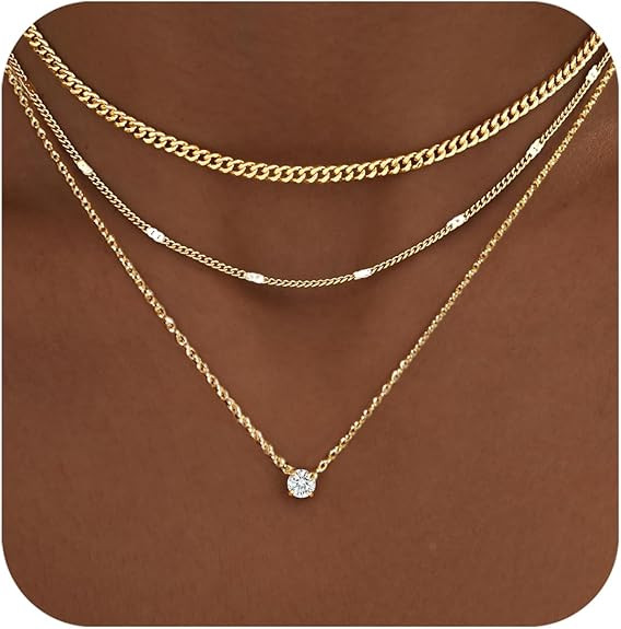 WomenGifts Layered Gold Necklaces for Women, 14K Gold Sterling Silver Plated Dainty Pendant Neckl... | Amazon (US)