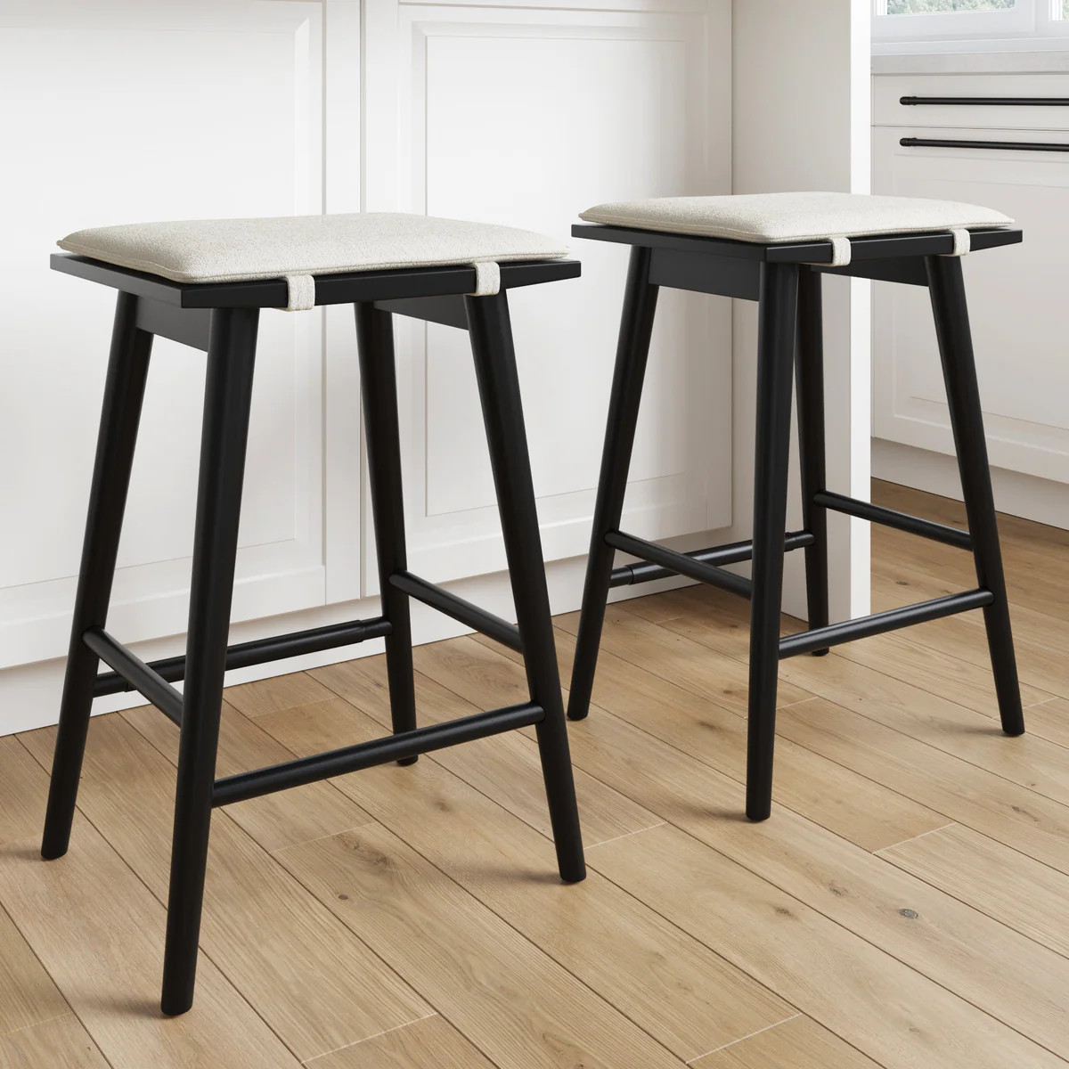 Boucle Counter Height Bar Stools Black (Set of 2) | Nathan James