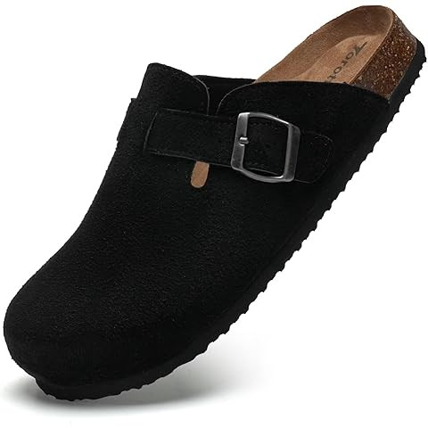 Womens Suede Clogs Mens Genuine Leather Mules Cork Footbed Sandals with Arch Support | Amazon (US)